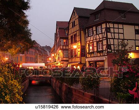 France, Europe, Alsace, Colmar, Haut-Rhin, L'Alsace Wine Region, Route du Vin, downtown, evening, half-timbered buildings, canal View Large Photo Image Stock Photograph - France, Europe, Alsace, Colmar, Haut-Rhin, L'Alsace Wine Region, Route du Vin, downtown, evening, half-timbered buildings, canal. Fotosearch