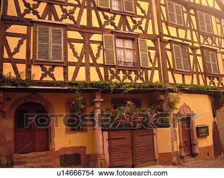 France, Europe, Alsace, Riquewihr, Haut-Rhin, L'Alsace Wine Region, Route du Vin, downtown, half-timbered buildings View Large Photo Image Picture - France, Europe, Alsace, Riquewihr, Haut-Rhin, L'Alsace Wine Region, Route du Vin, downtown, half-timbered buildings. Fotosearch