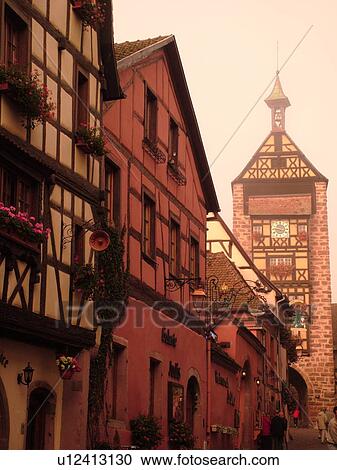 France, Europe, Alsace, Riquewihr, Haut-Rhin, L'Alsace Wine Region, Route du Vin, downtown, half-timbered buildings, fog View Large Photo Image Stock Image - France, Europe, Alsace, Riquewihr, Haut-Rhin, L'Alsace Wine Region, Route du Vin, downtown, half-timbered buildings, fog. Fotosearch