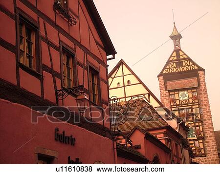 France, Europe, Alsace, Riquewihr, Haut-Rhin, L'Alsace Wine Region, Route du Vin, downtown, half-timbered buildings, fog View Large Photo Image Stock Photo - France, Europe, Alsace, Riquewihr, Haut-Rhin, L'Alsace Wine Region, Route du Vin, downtown, half-timbered buildings, fog. Fotosearch