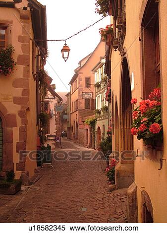 France, Europe, Alsace, Riquewihr, Haut-Rhin, L'Alsace Wine Region, Route du Vin, downtown, half-timbered buildings, cobblestone pedestrian street View Large Photo Image Stock Photography - France, Europe, Alsace, Riquewihr, Haut-Rhin, L'Alsace Wine Region, Route du Vin, downtown, half-timbered buildings, cobblestone pedestrian street. Fotosearch