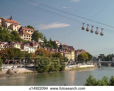 France, Grenoble, Isere, Rhone-Alpes, Europe, Telepherique de la Bastille, gondola, Isere River View Large Photo Image Picture - France, Grenoble, Isere, Rhone-Alpes, Europe, Telepherique de la Bastille, gondola, Isere River. Fotosearch