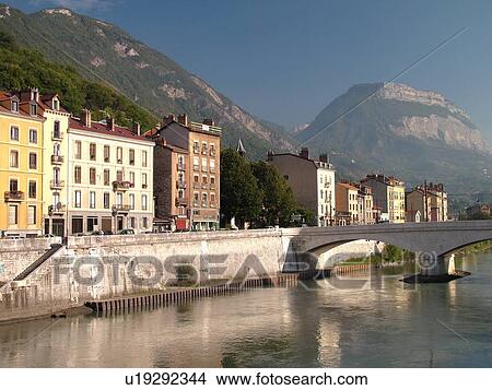 Picture -  France, Grenoble, Isere, Rhone-Alpes, Europe, Isere River. Fotosearch