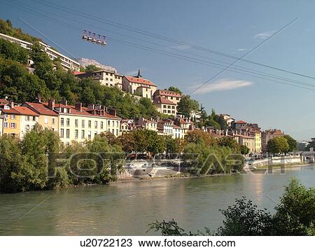 France, Grenoble, Isere, Rhone-Alpes, Europe, Telepherique de la Bastille, gondola, Isere River View Large Photo Image Stock Image - France, Grenoble, Isere, Rhone-Alpes, Europe, Telepherique de la Bastille, gondola, Isere River. Fotosearch