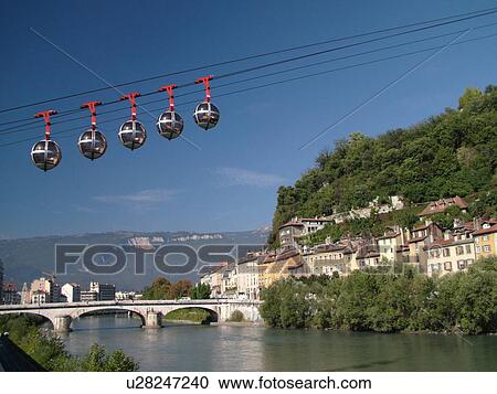 France, Grenoble, Isere, Rhone-Alpes, Europe, Telepherique de la Bastille, gondola, Isere River View Large Photo Image Stock Image - France, Grenoble, Isere, Rhone-Alpes, Europe, Telepherique de la Bastille, gondola, Isere River. Fotosearch