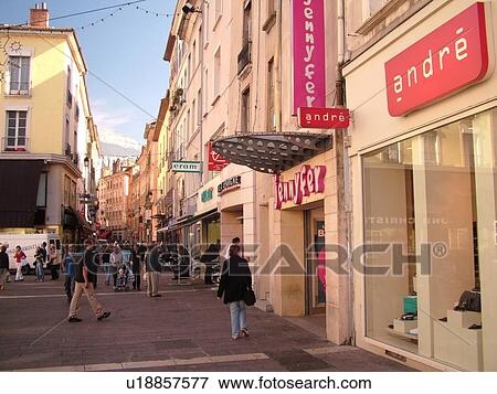 Stock Photo -  France, Grenoble, Isere, Rhone-Alpes, Europe, downtown, pedestrian street. Fotosearch