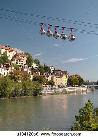 France, Grenoble, Isere, Rhone-Alpes, Europe, Telepherique de la Bastille, gondola, Isere River View Large Photo Image Stock Photograph - France, Grenoble, Isere, Rhone-Alpes, Europe, Telepherique de la Bastille, gondola, Isere River. Fotosearch