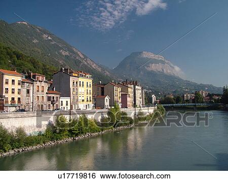 Stock Photograph -  France, Grenoble, Isere, Rhone-Alpes, Europe, Isere River. Fotosearch
