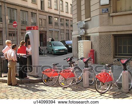 France, Lyon, Rhone-Alpes, Europe, downtown, bicycle rentals View Large Photo Image Picture - France, Lyon, Rhone-Alpes, Europe, downtown, bicycle rentals. Fotosearch