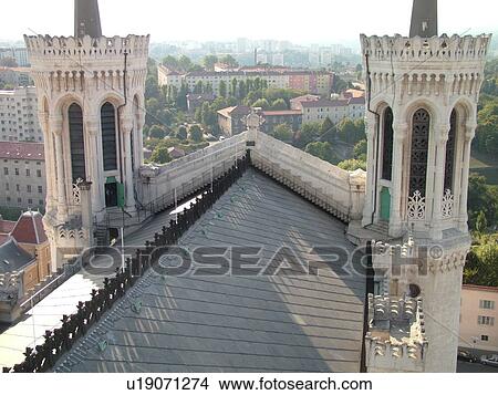 Picture -  France, Lyon, Rhone-Alpes, Europe, Basilique Notre-Dame de Fourviere. Fotosearch