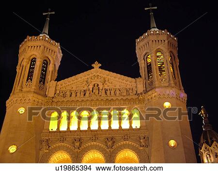 France, Lyon, Rhone-Alpes, Europe, Basilique Notre-Dame de Fourviere, fatade, evening View Large Photo Image Picture - France, Lyon, Rhone-Alpes, Europe, Basilique Notre-Dame de Fourviere, fatade, evening. Fotosearch