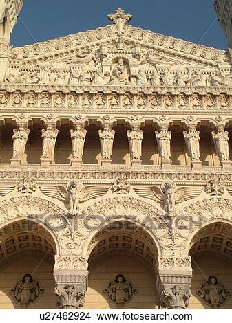 Picture -  France, Lyon, Rhone-Alpes, Europe, Basilique Notre-Dame de Fourviere, fatade. Fotosearch