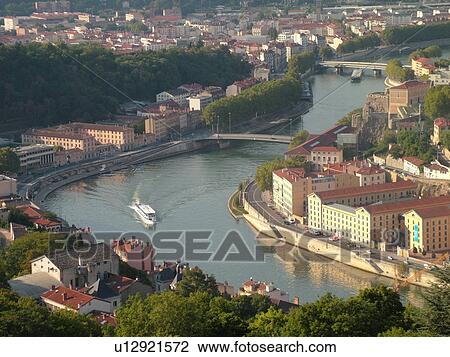 France, Lyon, Rhone-Alpes, Europe, Saone River, aerial view of downtown Lyon from Fourviere Hill View Large Photo Image Stock Image - France, Lyon, Rhone-Alpes, Europe, Saone River, aerial view of downtown Lyon from Fourviere Hill. Fotosearch