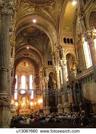 Stock Image -  France, Lyon, Rhone-Alpes, Europe, Basilique Notre-Dame de Fourviere. Fotosearch
