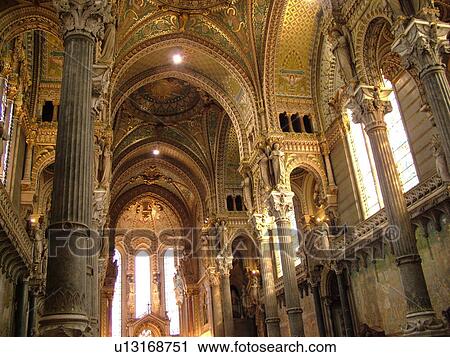 Stock Image -  France, Lyon, Rhone-Alpes, Europe, Basilique Notre-Dame de Fourviere. Fotosearch