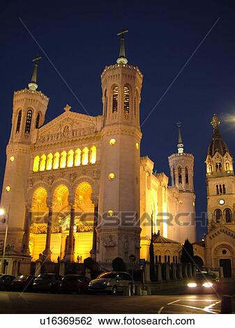 France, Lyon, Rhone-Alpes, Europe, Basilique Notre-Dame de Fourviere, evening View Large Photo Image Stock Image - France, Lyon, Rhone-Alpes, Europe, Basilique Notre-Dame de Fourviere, evening. Fotosearch