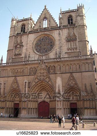 Stock Image -  France, Lyon, Rhone-Alpes, Europe, Cathedrale St. Jean. Fotosearch