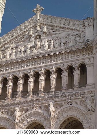 Stock Image -  France, Lyon, Rhone-Alpes, Europe, Basilique Notre-Dame de Fourviere, fatade. Fotosearch