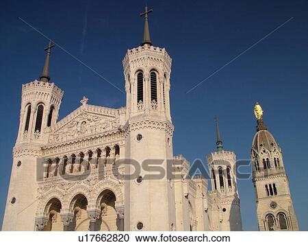 Stock Image -  France, Lyon, Rhone-Alpes, Europe, Basilique Notre-Dame de Fourviere. Fotosearch