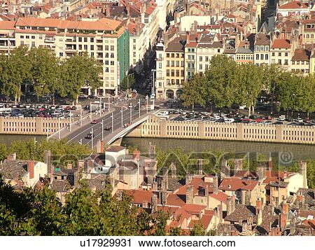 France, Lyon, Rhone-Alpes, Europe, Saone River, aerial view of downtown Lyon from Fourviere Hill View Large Photo Image Stock Image - France, Lyon, Rhone-Alpes, Europe, Saone River, aerial view of downtown Lyon from Fourviere Hill. Fotosearch