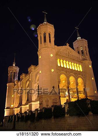 France, Lyon, Rhone-Alpes, Europe, Basilique Notre-Dame de Fourviere, evening View Large Photo Image Stock Image - France, Lyon, Rhone-Alpes, Europe, Basilique Notre-Dame de Fourviere, evening. Fotosearch