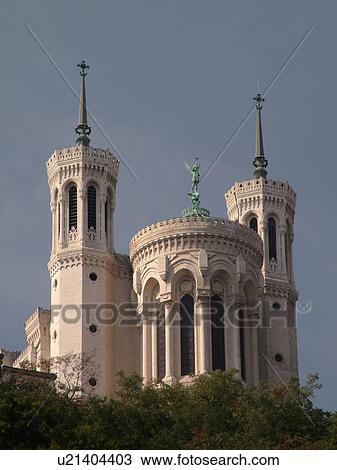 Stock Image -  France, Lyon, Rhone-Alpes, Europe, Basilique Notre-Dame de Fourviere. Fotosearch