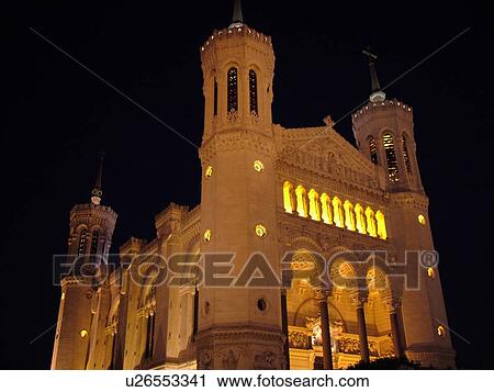 France, Lyon, Rhone-Alpes, Europe, Basilique Notre-Dame de Fourviere, evening View Large Photo Image Stock Image - France, Lyon, Rhone-Alpes, Europe, Basilique Notre-Dame de Fourviere, evening. Fotosearch
