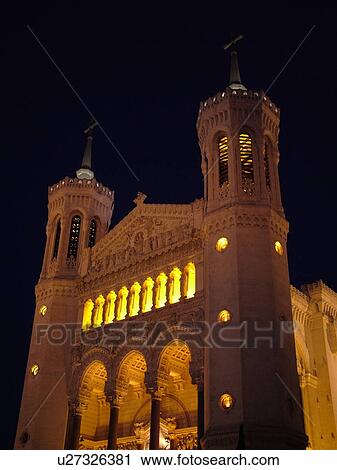 France, Lyon, Rhone-Alpes, Europe, Basilique Notre-Dame de Fourviere, evening View Large Photo Image Stock Image - France, Lyon, Rhone-Alpes, Europe, Basilique Notre-Dame de Fourviere, evening. Fotosearch