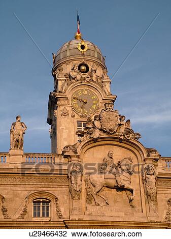 France, Lyon, Rhone-Alpes, Europe, downtown, City Hall, Hotel de Ville, Clock Tower, Place des Terreaux View Large Photo Image Stock Image - France, Lyon, Rhone-Alpes, Europe, downtown, City Hall, Hotel de Ville, Clock Tower, Place des Terreaux. Fotosearch