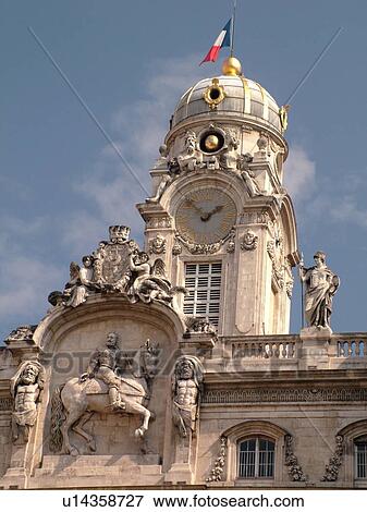 France, Lyon, Rhone-Alpes, Europe, downtown, City Hall, Hotel de Ville, Clock Tower, Place des Terreaux View Large Photo Image Stock Photo - France, Lyon, Rhone-Alpes, Europe, downtown, City Hall, Hotel de Ville, Clock Tower, Place des Terreaux. Fotosearch