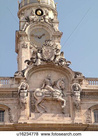 Stock Photo -  France, Lyon, Rhone-Alpes, Europe, downtown, City Hall, Hotel de Ville, Clock Tower, Place des Terreaux. Fotosearch