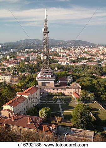 France, Lyon, Rhone-Alpes, Europe, Tour Metallique (Eiffel Tower-like structure), aerial view of downtown Lyon from Fourviere Hill View Large Photo Image Stock Photo - France, Lyon, Rhone-Alpes, Europe, Tour Metallique (Eiffel Tower-like structure), aerial view of downtown Lyon from Fourviere Hill. Fotosearch