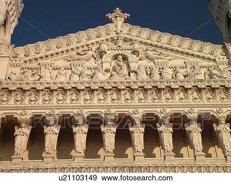 Stock Photo -  France, Lyon, Rhone-Alpes, Europe, Basilique Notre-Dame de Fourviere, fatade. Fotosearch