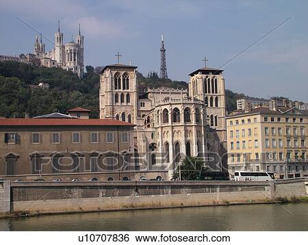 France, Lyon, Rhone-Alpes, Europe, Saone River, Cathedrale St Jean and Basilique Notre Dame de Fourviere View Large Photo Image Stock Photograph - France, Lyon, Rhone-Alpes, Europe, Saone River, Cathedrale St Jean and Basilique Notre Dame de Fourviere. Fotosearch
