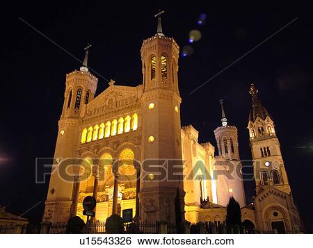 France, Lyon, Rhone-Alpes, Europe, Basilique Notre-Dame de Fourviere, evening View Large Photo Image Stock Photograph - France, Lyon, Rhone-Alpes, Europe, Basilique Notre-Dame de Fourviere, evening. Fotosearch