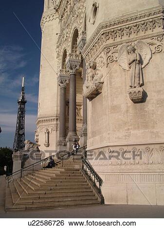 Stock Photograph -  France, Lyon, Rhone-Alpes, Europe, Basilique Notre-Dame de Fourviere. Fotosearch