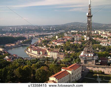 France, Lyon, Rhone-Alpes, Europe, Saone River, Tour Metallique (Eiffel Tower-like structure), aerial view of downtown Lyon from Fourviere Hill View Large Photo Image Stock Photography - France, Lyon, Rhone-Alpes, Europe, Saone River, Tour Metallique (Eiffel Tower-like structure), aerial view of downtown Lyon from Fourviere Hill. Fotosearch