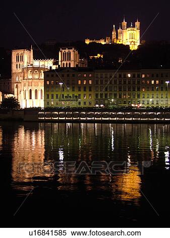 France, Lyon, Rhone-Alpes, Europe, Saone River, Cathedrale St Jean and Basilique Notre Dame de Fourviere, evening View Large Photo Image Stock Photography - France, Lyon, Rhone-Alpes, Europe, Saone River, Cathedrale St Jean and Basilique Notre Dame de Fourviere, evening. Fotosearch