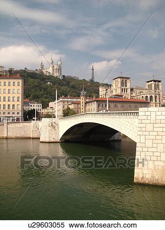 France, Lyon, Rhone-Alpes, Europe, pedestrian bridge, Saone River View Large Photo Image Stock Photography - France, Lyon, Rhone-Alpes, Europe, pedestrian bridge, Saone River. Fotosearch
