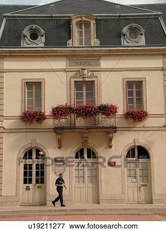 Stock Photo -  France, Marsannay la Cote, Burgundy, Cote de Nuits, Cote d'Or, Europe, Burgundy Wine Region, Mairie, City Hall. Fotosearch