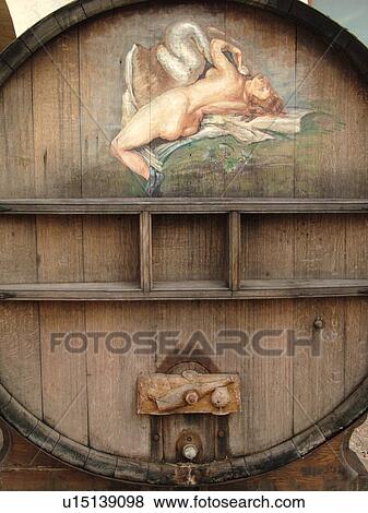 Stock Photo -  France, Pommard, Burgundy, Cote de Beaune, Cote d'Or, Europe, Burgundy Wine Region, Chateau de Pommard, wine barrel. Fotosearch