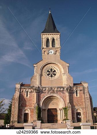 Stock Photograph -  France, Soane et Loire, Europe, Beaujolais Region, church. Fotosearch
