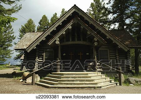 Stock Image -  Grand Teton National Park, WY, Wyoming, Moran Junction, Chapel of the Sacred Heart. Fotosearch