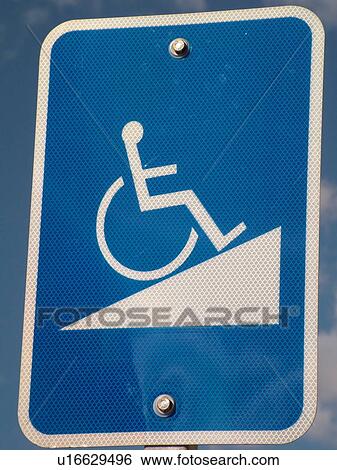 handicapped ramp sign, wheelchair accessible View Large Photo Image Stock Photograph - handicapped ramp sign, wheelchair accessible. Fotosearch