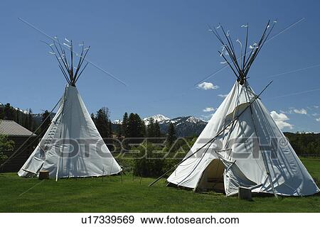Stock Photo -  ID, Idaho, Sawtooth National Recreation Area and National Forest, Sawtooth Valley, teepees. Fotosearch