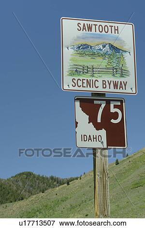 ID, Idaho, Sawtooth National Recreation Area, Sawtooth National Forest, Rt. 75, scenic route, byway, road sign View Large Photo Image Stock Photo - ID, Idaho, Sawtooth National Recreation Area, Sawtooth National Forest, Rt. 75, scenic route, byway, road sign. Fotosearch