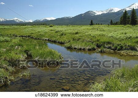 Stock Photo -  ID, Idaho, Sawtooth National Recreation Area, Sawtooth National Forest, Sawtooth Valley, Salmon River, Sawtooth Range. Fotosearch