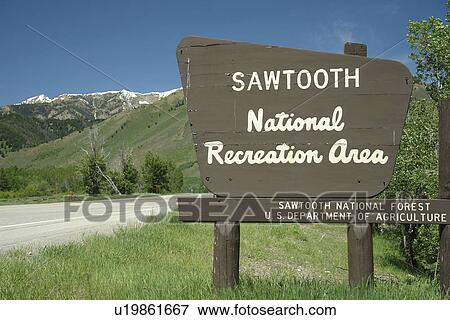 ID, Idaho, Sawtooth National Recreation Area, Sawtooth National Forest near Ketchum, Sun Valley, entrance sign View Large Photo Image Stock Photo - ID, Idaho, Sawtooth National Recreation Area, Sawtooth National Forest near Ketchum, Sun Valley, entrance sign. Fotosearch
