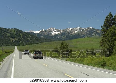 Stock Photo -  ID, Idaho, Sawtooth National Recreation Area, Sawtooth National Forest, Rt. 75, scenic route, byway, road. Fotosearch