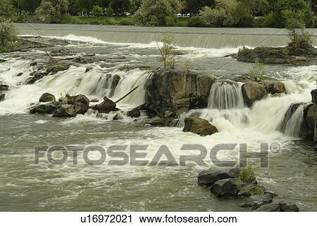 Stock Image -  Idaho Falls, ID, Idaho, Idaho Falls, Snake River, waterfalls. Fotosearch